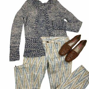 𝅺Spanner  Super Soft Blue /Beige Cardigan Size Small